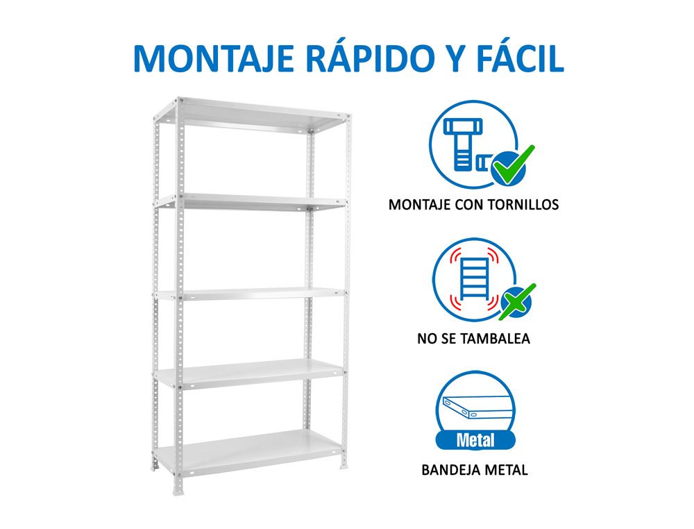 ESTANTERIA METALICA SIMONRACK KITS ADVANTAGE MINI 5/400 COLOR BLANCO 5 ESTANTES 75 KG POR ESTANTE 180X80X40 CM
