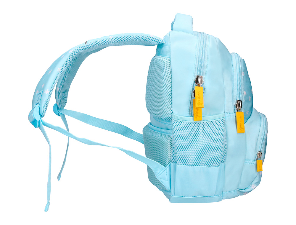 MOCHILA ESCOLAR LIDERPAPEL MULTIBOLSILLO INFANTIL AZUL FLOWERS 350X110X270 MM