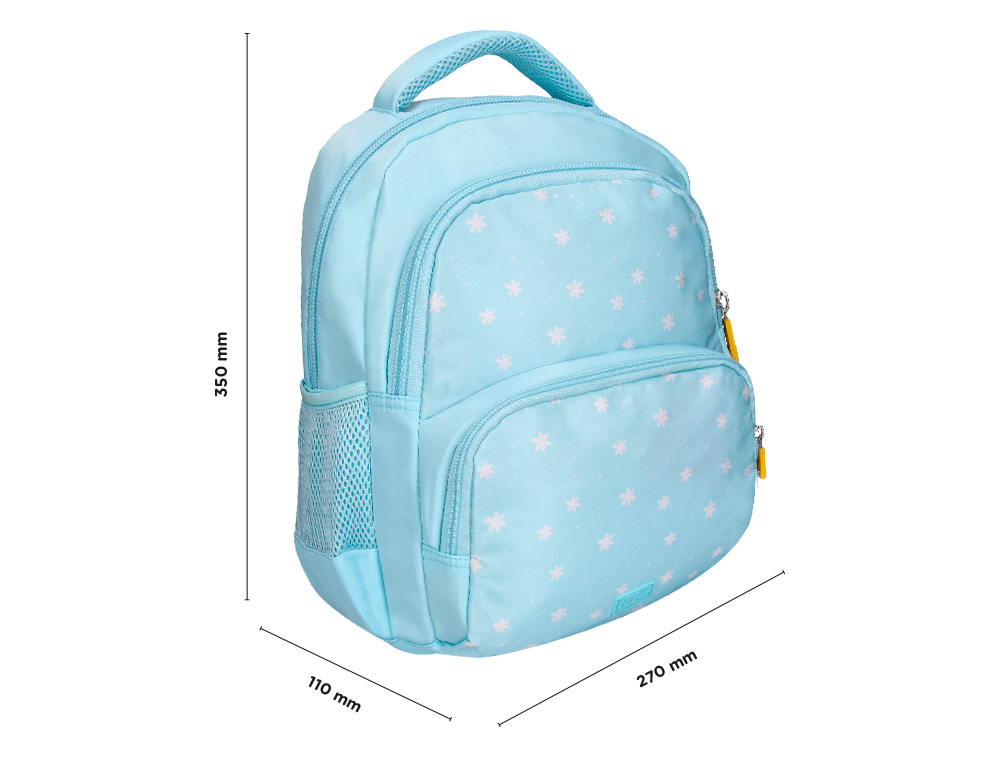 MOCHILA ESCOLAR LIDERPAPEL MULTIBOLSILLO INFANTIL AZUL FLOWERS 350X110X270 MM