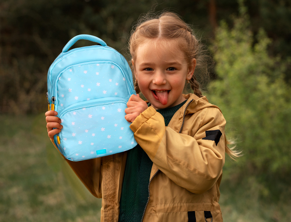 MOCHILA ESCOLAR LIDERPAPEL MULTIBOLSILLO INFANTIL AZUL FLOWERS 350X110X270 MM