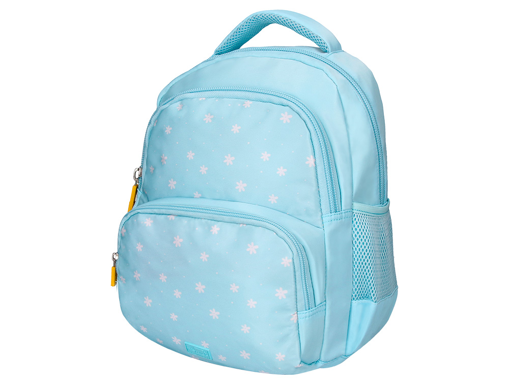 MOCHILA ESCOLAR LIDERPAPEL MULTIBOLSILLO INFANTIL AZUL FLOWERS 350X110X270 MM