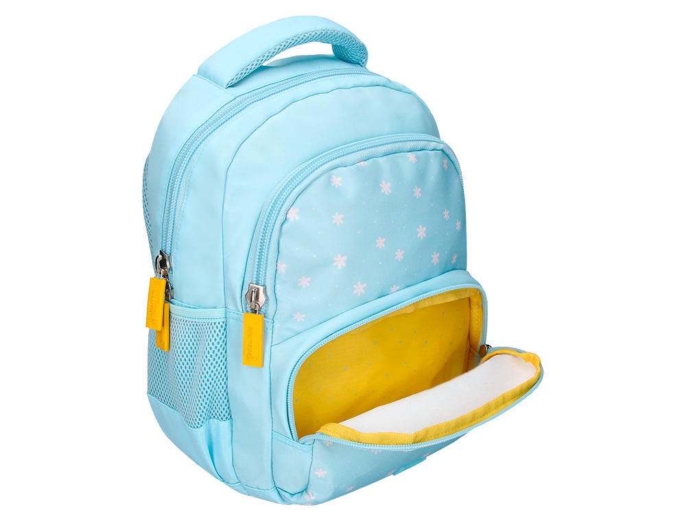 MOCHILA ESCOLAR LIDERPAPEL MULTIBOLSILLO INFANTIL AZUL FLOWERS 350X110X270 MM