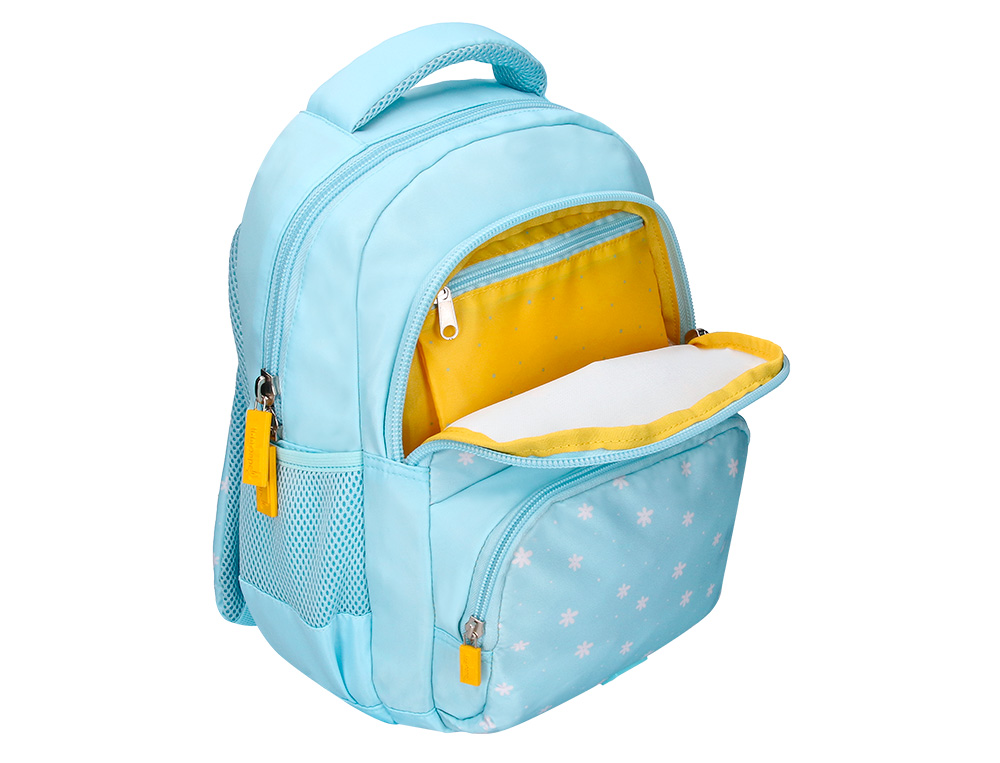 MOCHILA ESCOLAR LIDERPAPEL MULTIBOLSILLO INFANTIL AZUL FLOWERS 350X110X270 MM
