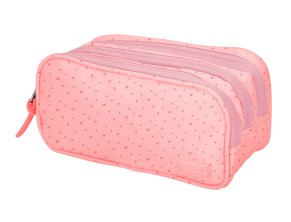 ESTUCHE PORTATODO LIDERPAPEL MULTIBOLSILLO 3 CREMALLERAS ROSA ESTRELLAS A JUEGO CON MOCHILA 150X90X240 MM