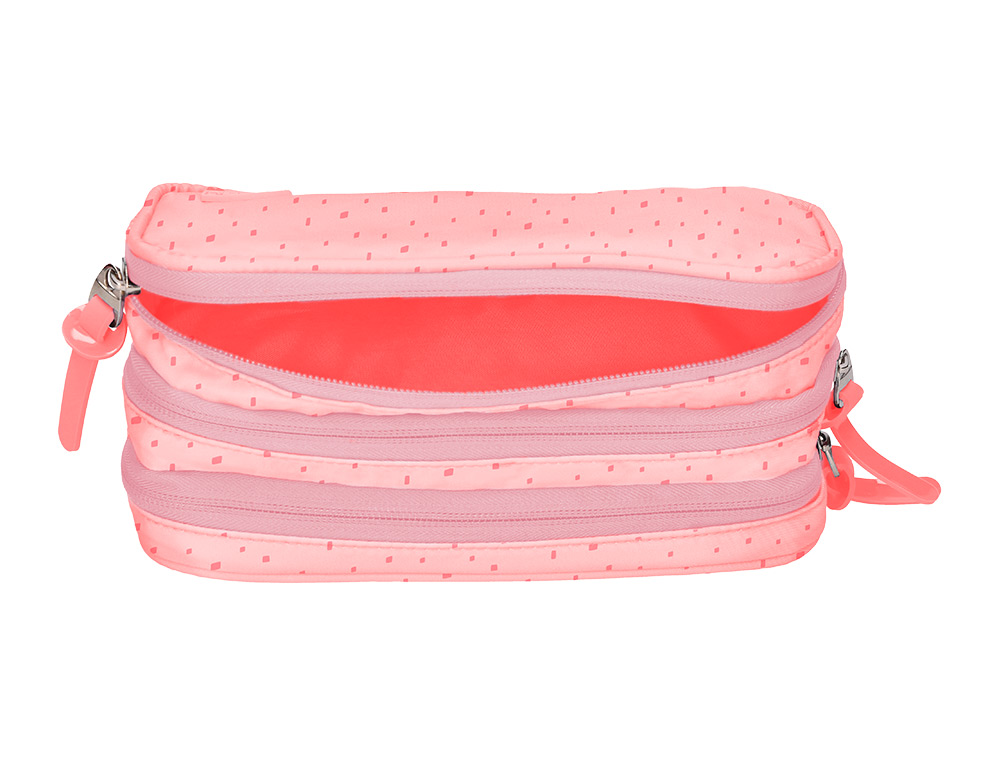 ESTUCHE PORTATODO LIDERPAPEL MULTIBOLSILLO 3 CREMALLERAS ROSA ESTRELLAS A JUEGO CON MOCHILA 150X90X240 MM