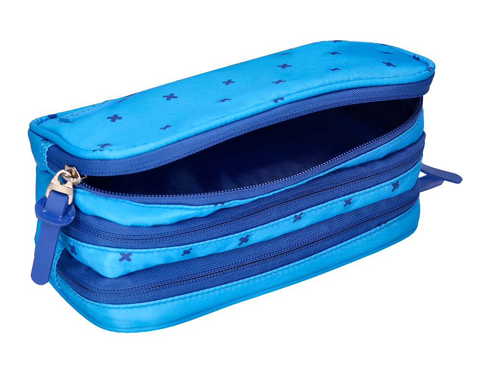ESTUCHE PORTATODO LIDERPAPEL MULTIBOLSILLO 3 CREMALLERAS AZUL CRUCES A JUEGO CON MOCHILA 150X90X240 MM