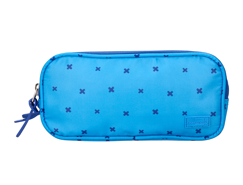 ESTUCHE PORTATODO LIDERPAPEL MULTIBOLSILLO 3 CREMALLERAS AZUL CRUCES A JUEGO CON MOCHILA 150X90X240 MM