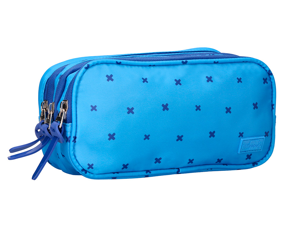 ESTUCHE PORTATODO LIDERPAPEL MULTIBOLSILLO 3 CREMALLERAS AZUL CRUCES A JUEGO CON MOCHILA 150X90X240 MM
