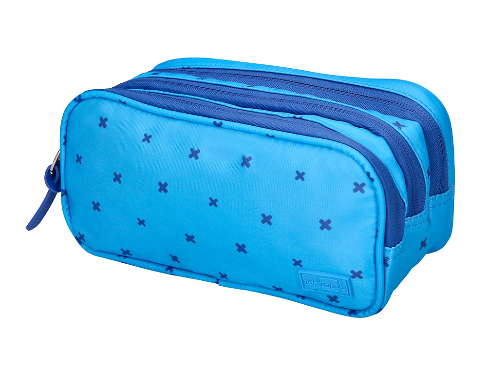 ESTUCHE PORTATODO LIDERPAPEL MULTIBOLSILLO 3 CREMALLERAS AZUL CRUCES A JUEGO CON MOCHILA 150X90X240 MM