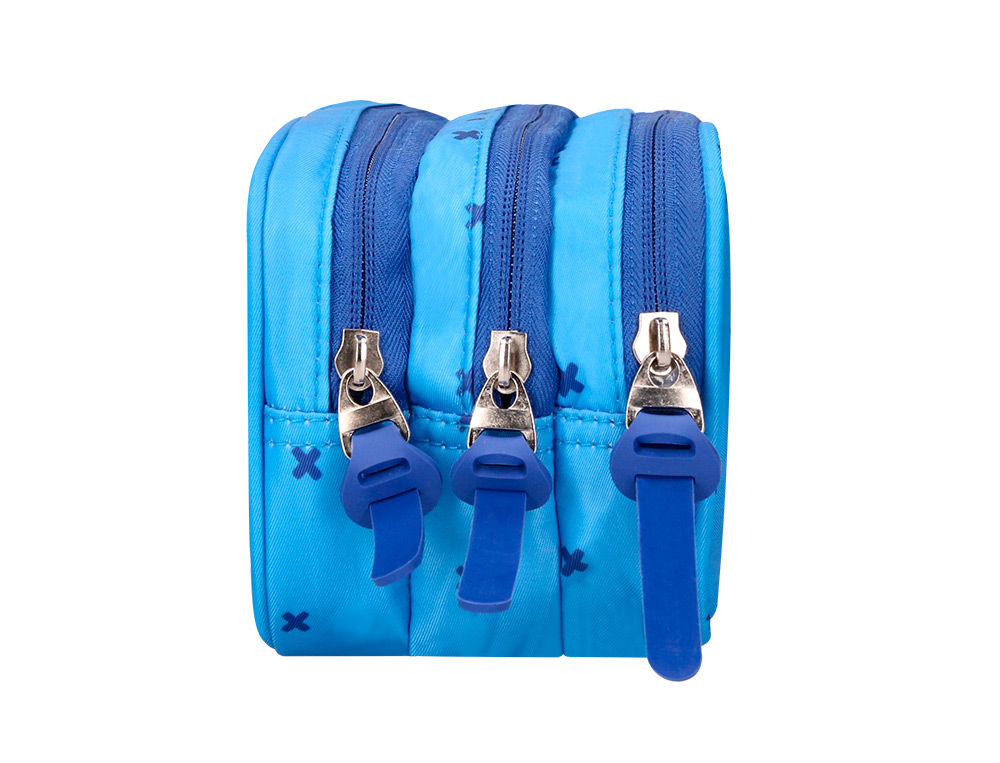 ESTUCHE PORTATODO LIDERPAPEL MULTIBOLSILLO 3 CREMALLERAS AZUL CRUCES A JUEGO CON MOCHILA 150X90X240 MM