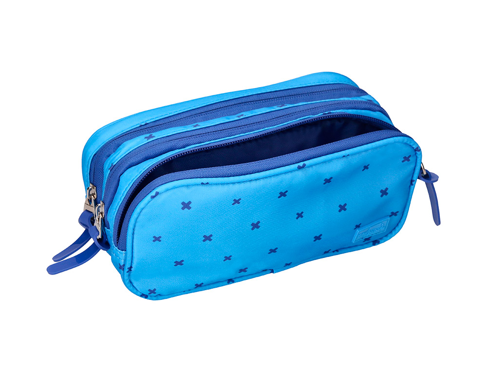 ESTUCHE PORTATODO LIDERPAPEL MULTIBOLSILLO 3 CREMALLERAS AZUL CRUCES A JUEGO CON MOCHILA 150X90X240 MM
