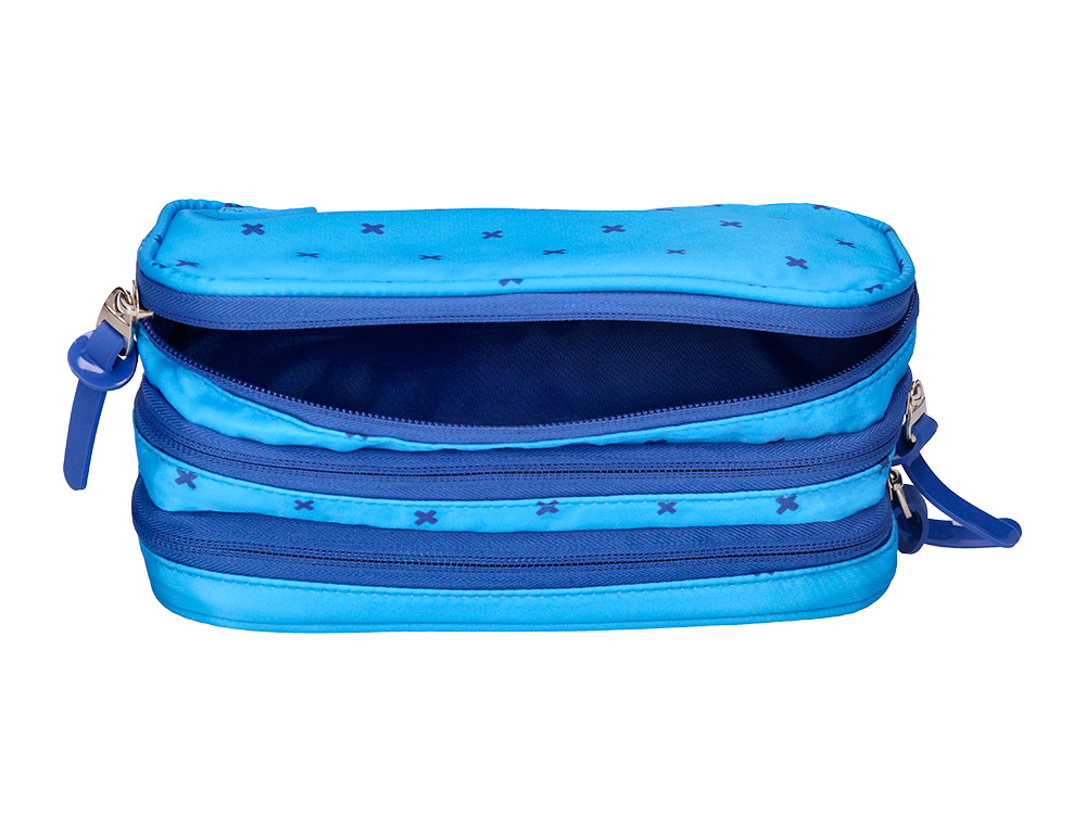 ESTUCHE PORTATODO LIDERPAPEL MULTIBOLSILLO 3 CREMALLERAS AZUL CRUCES A JUEGO CON MOCHILA 150X90X240 MM