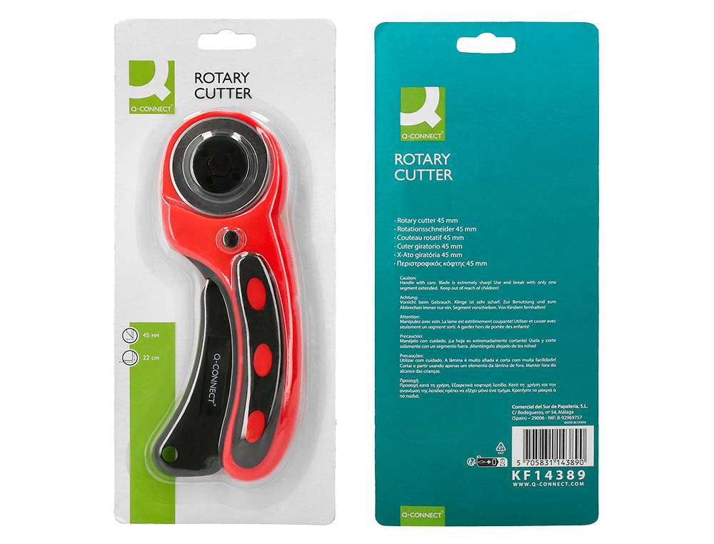 CUTER Q-CONNECT ROTATORIO MEDIDAS 22X56X165 MM CUCHILLA CIRCULAR 45 MM XD-38 BLISTER 1 UNIDAD