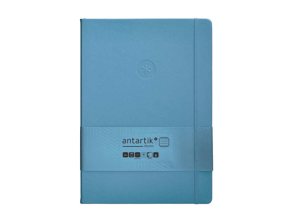 CUADERNO CON GOMILLA ANTARTIK NOTES TAPA DURA A4 HOJAS RAYAS AZUL CLARO 100 HOJAS 80 GR FSC