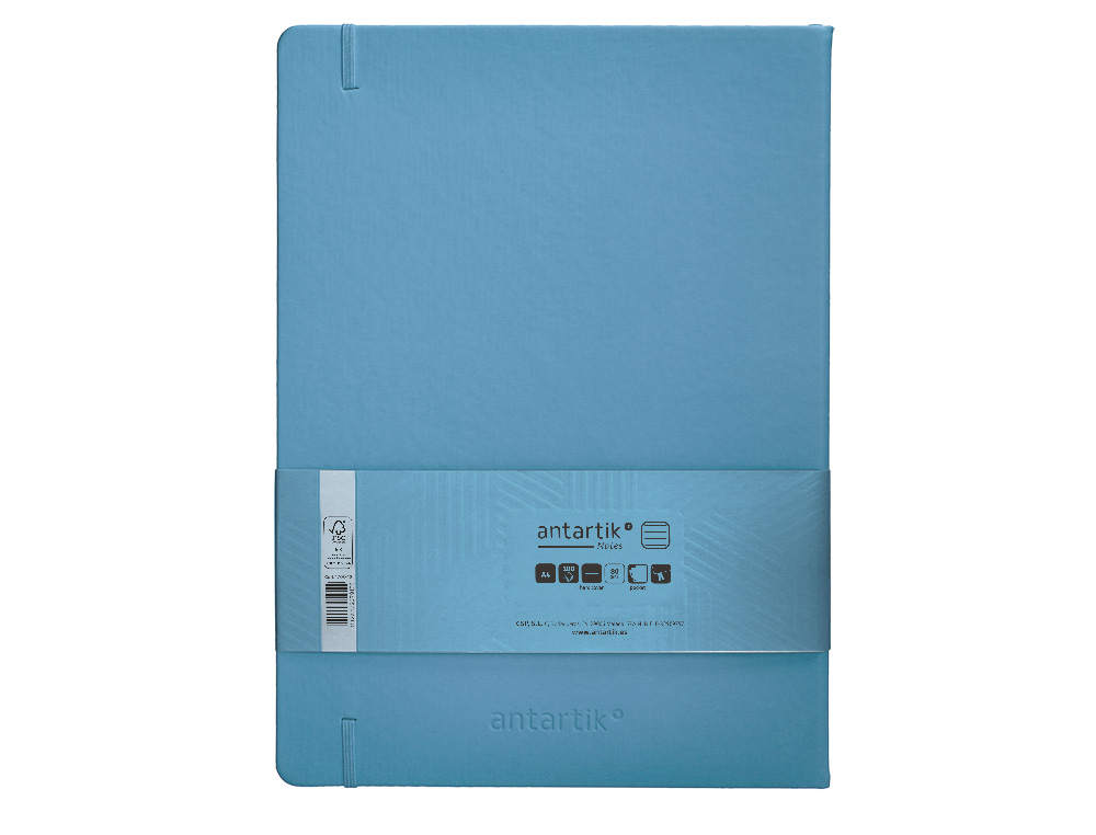 CUADERNO CON GOMILLA ANTARTIK NOTES TAPA DURA A4 HOJAS RAYAS AZUL CLARO 100 HOJAS 80 GR FSC