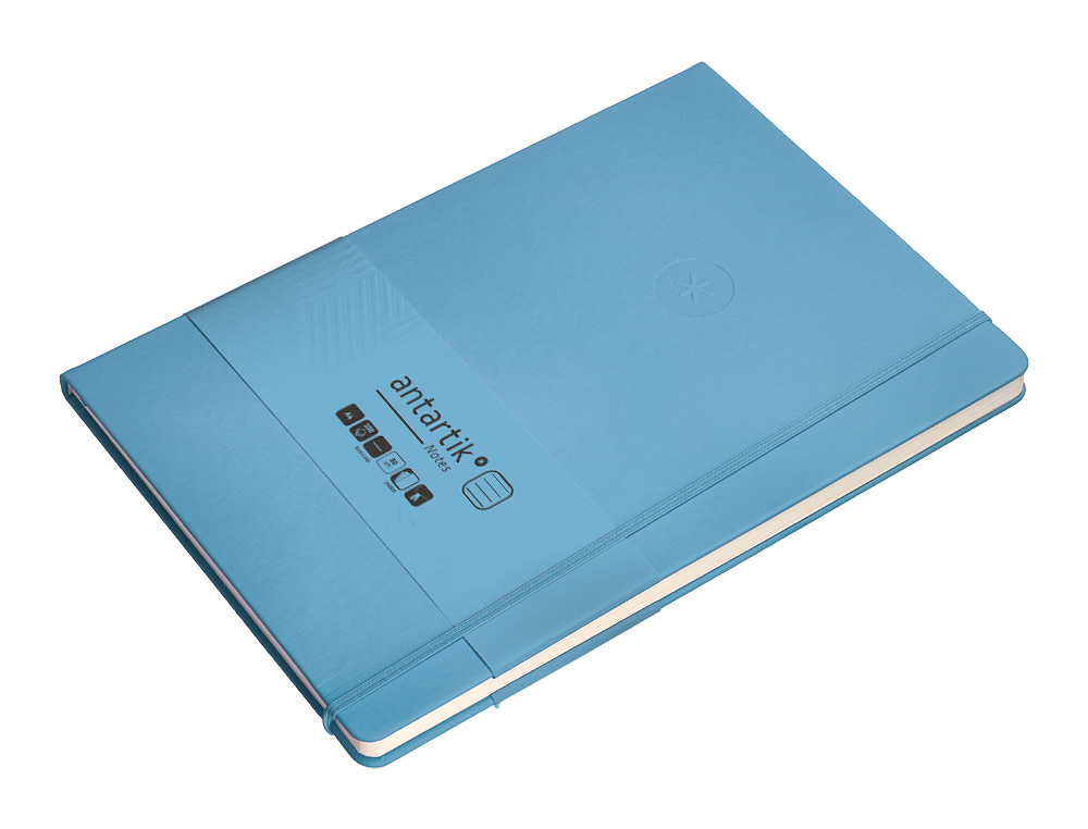 CUADERNO CON GOMILLA ANTARTIK NOTES TAPA DURA A4 HOJAS RAYAS AZUL CLARO 100 HOJAS 80 GR FSC
