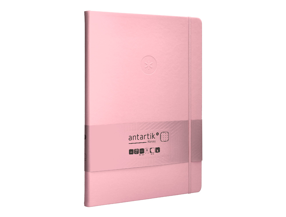 CUADERNO CON GOMILLA ANTARTIK NOTES TAPA DURA A4 HOJAS PUNTOS ROSA PASTEL 100 HOJAS 80 GR FSC
