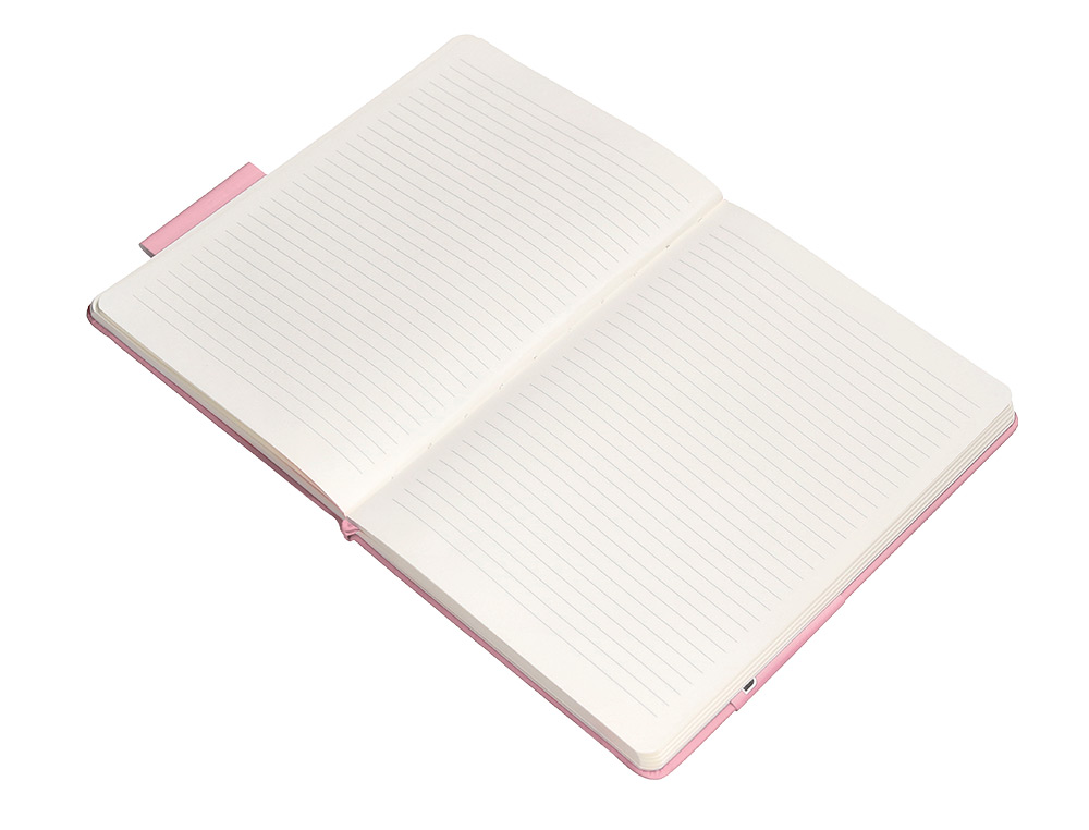 CUADERNO CON GOMILLA ANTARTIK NOTES TAPA DURA A5 HOJAS RAYAS ROSA PASTEL 100 HOJAS 80 GR FSC