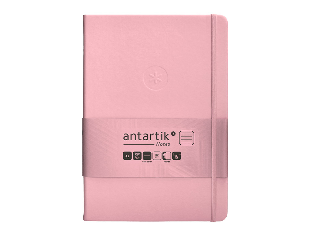 CUADERNO CON GOMILLA ANTARTIK NOTES TAPA DURA A5 HOJAS RAYAS ROSA PASTEL 100 HOJAS 80 GR FSC