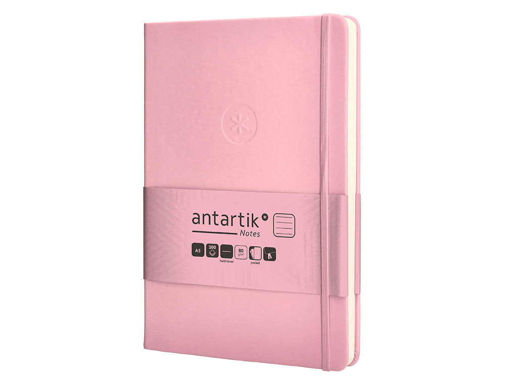CUADERNO CON GOMILLA ANTARTIK NOTES TAPA DURA A5 HOJAS RAYAS ROSA PASTEL 100 HOJAS 80 GR FSC