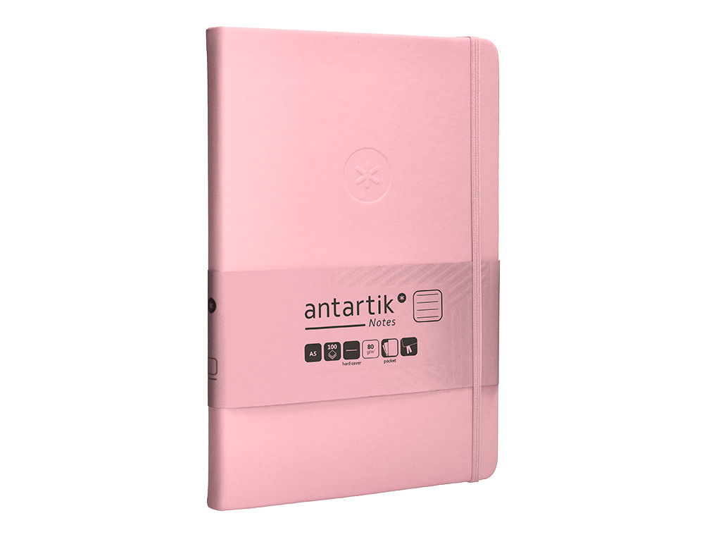 CUADERNO CON GOMILLA ANTARTIK NOTES TAPA DURA A5 HOJAS RAYAS ROSA PASTEL 100 HOJAS 80 GR FSC