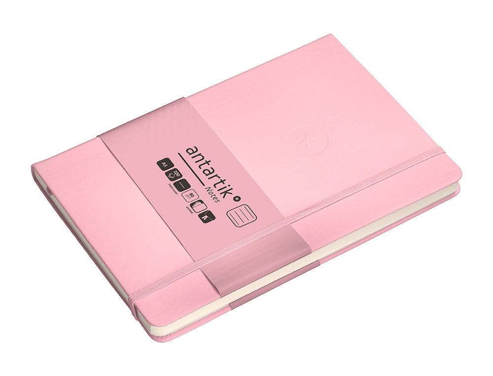 CUADERNO CON GOMILLA ANTARTIK NOTES TAPA DURA A5 HOJAS RAYAS ROSA PASTEL 100 HOJAS 80 GR FSC