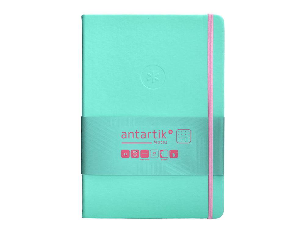 CUADERNO CON GOMILLA ANTARTIK NOTES TAPA DURA A5 HOJAS PUNTOS ROSA Y TURQUESA 100 HOJAS 80 GR FSC