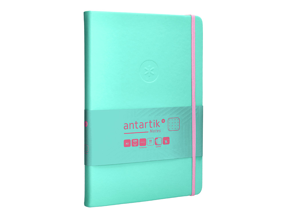 CUADERNO CON GOMILLA ANTARTIK NOTES TAPA DURA A5 HOJAS PUNTOS ROSA Y TURQUESA 100 HOJAS 80 GR FSC