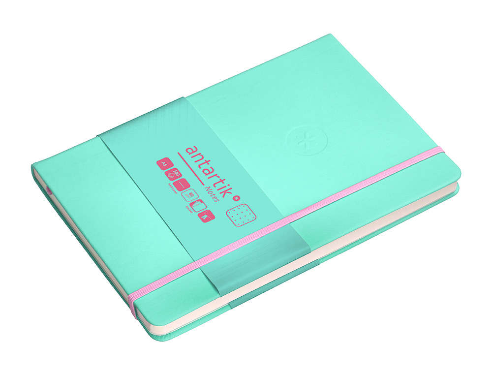 CUADERNO CON GOMILLA ANTARTIK NOTES TAPA DURA A5 HOJAS PUNTOS ROSA Y TURQUESA 100 HOJAS 80 GR FSC