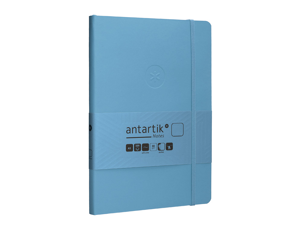CUADERNO CON GOMILLA ANTARTIK NOTES TAPA BLANDA A5 HOJAS LISAS AZUL CLARO 80 HOJAS 80 GR FSC