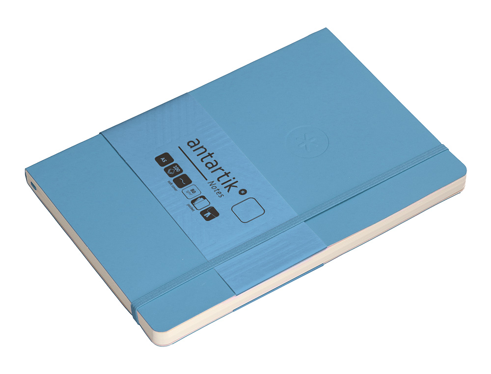 CUADERNO CON GOMILLA ANTARTIK NOTES TAPA BLANDA A5 HOJAS LISAS AZUL CLARO 80 HOJAS 80 GR FSC