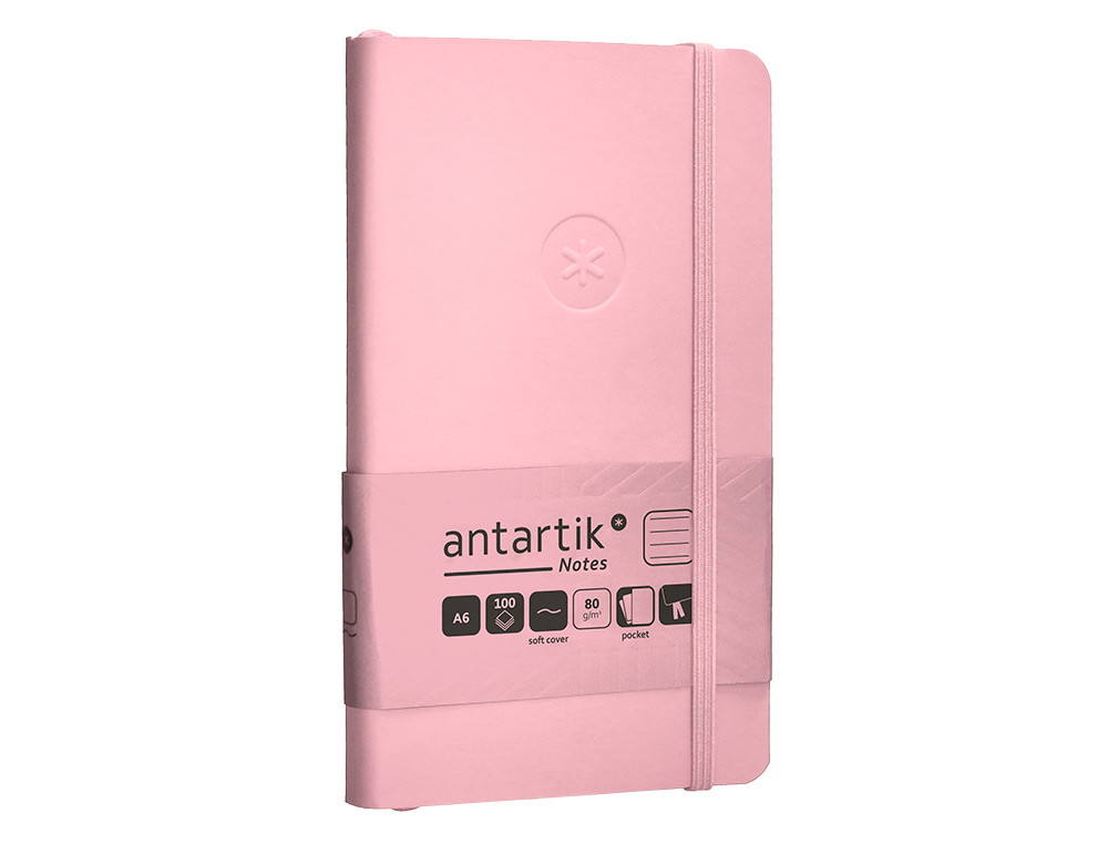 CUADERNO CON GOMILLA ANTARTIK NOTES TAPA BLANDA A6 RAYAS ROSA PASTEL 100 HOJAS 80 GR FSC