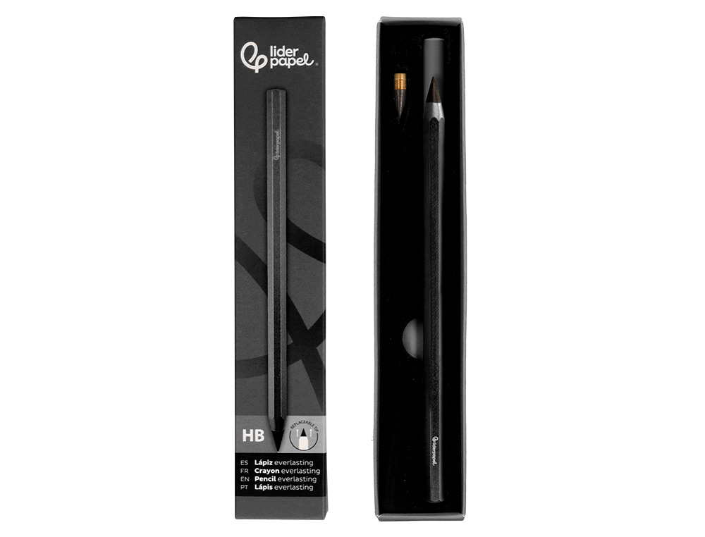 LAPIZ DE GRAFITO INFINITO LIDERPAPEL ALUMINIO HEXAGONAL NEGRO ULTRA RESISTENTE 1 PUNTA DE RECAMBIO