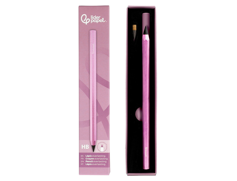 LAPIZ DE GRAFITO INFINITO LIDERPAPEL ALUMINIO HEXAGONAL ROSA ULTRA RESISTENTE 1 PUNTA DE RECAMBIO