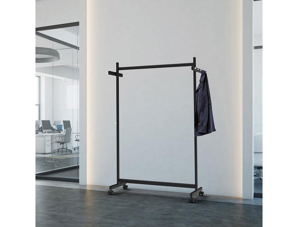 PERCHERO ROCADA MAULSAMBA 10 COLGADORES CABALLETE CON RUEDAS COLOR NEGRO 116X508X1725 MM