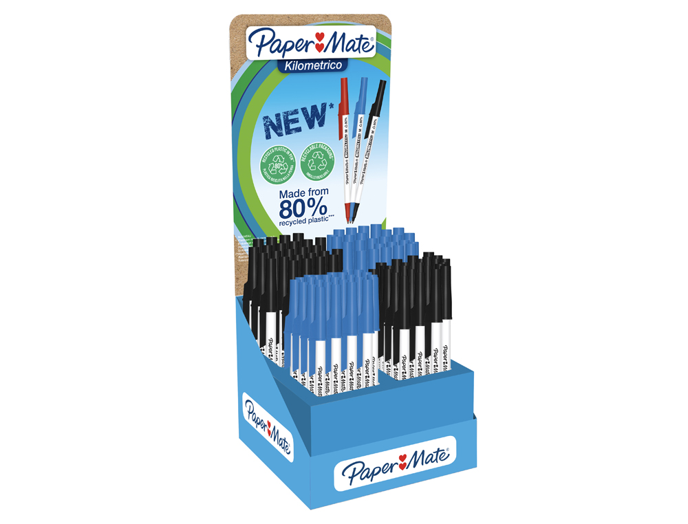 BOLIGRAFO PAPER MATE KILOMETRICO PUNTA 1 MM PLASTICO RECICLADO 80% EXPOSITOR DE 300 UNIDADES