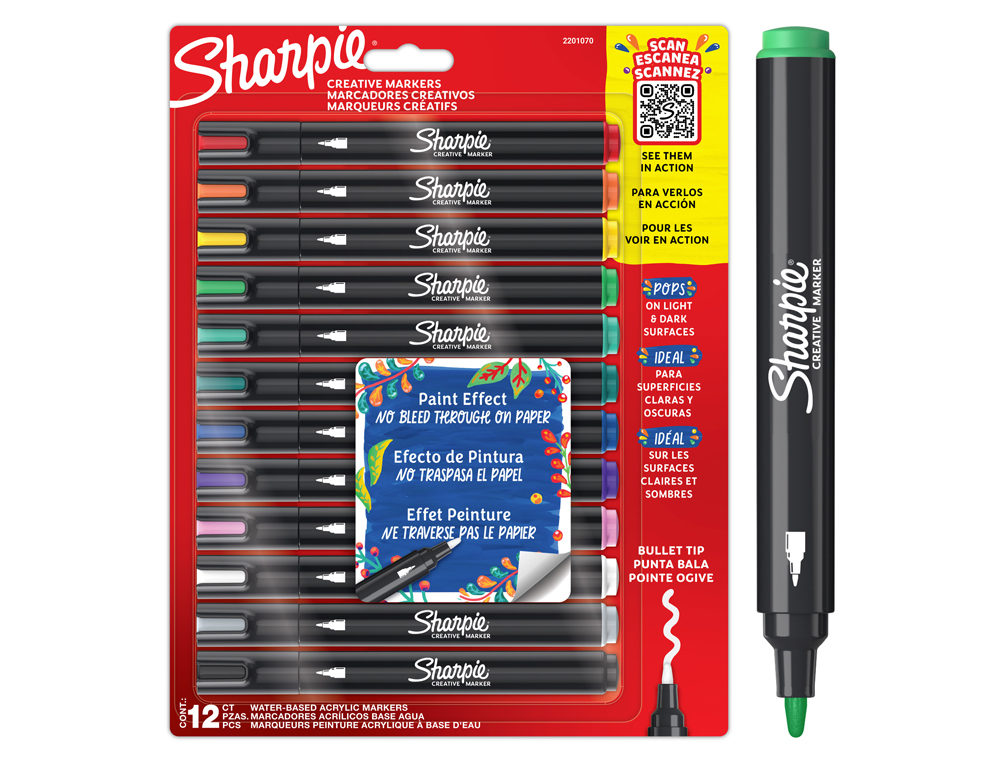 ROTULADOR SHARPIE ACRYLIC PUNTA REDONDA BLISTER DE 12 UNIDADES COLORES SURTIDOS