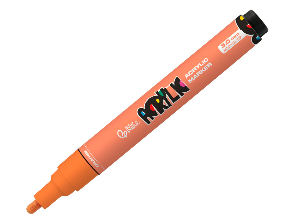 ROTULADOR LIDERPAPEL ACRYLIC BASE AGUA TODO TIPO DE SUPERFICIE PUNTA REDONDA 3 MM NARANJA