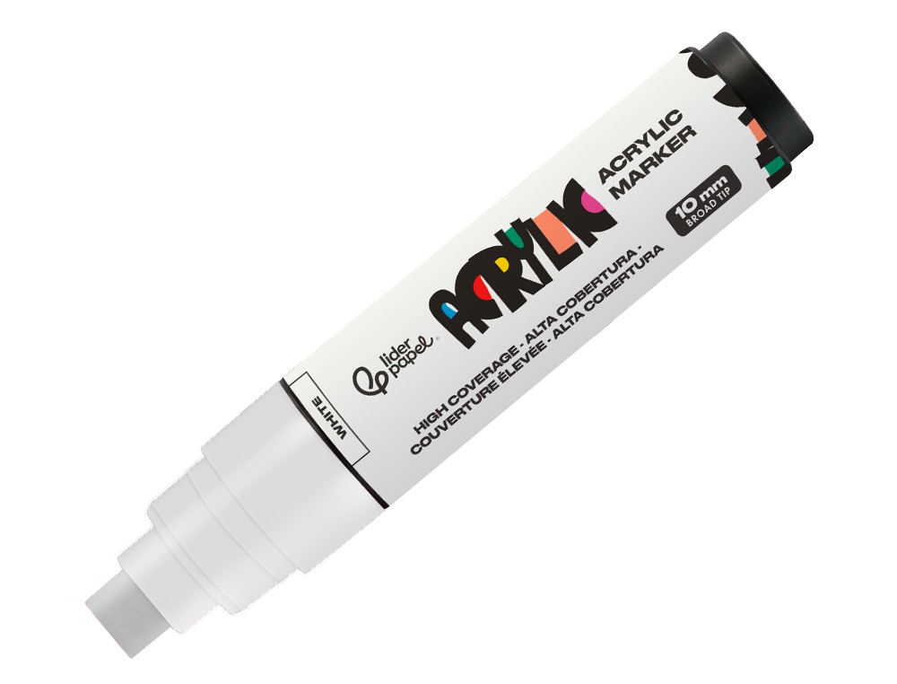 ROTULADOR LIDERPAPEL ACRYLIC BASE AGUA TODO TIPO DE SUPERFICIE PUNTA RECTANGULAR 10 MM BLANCO