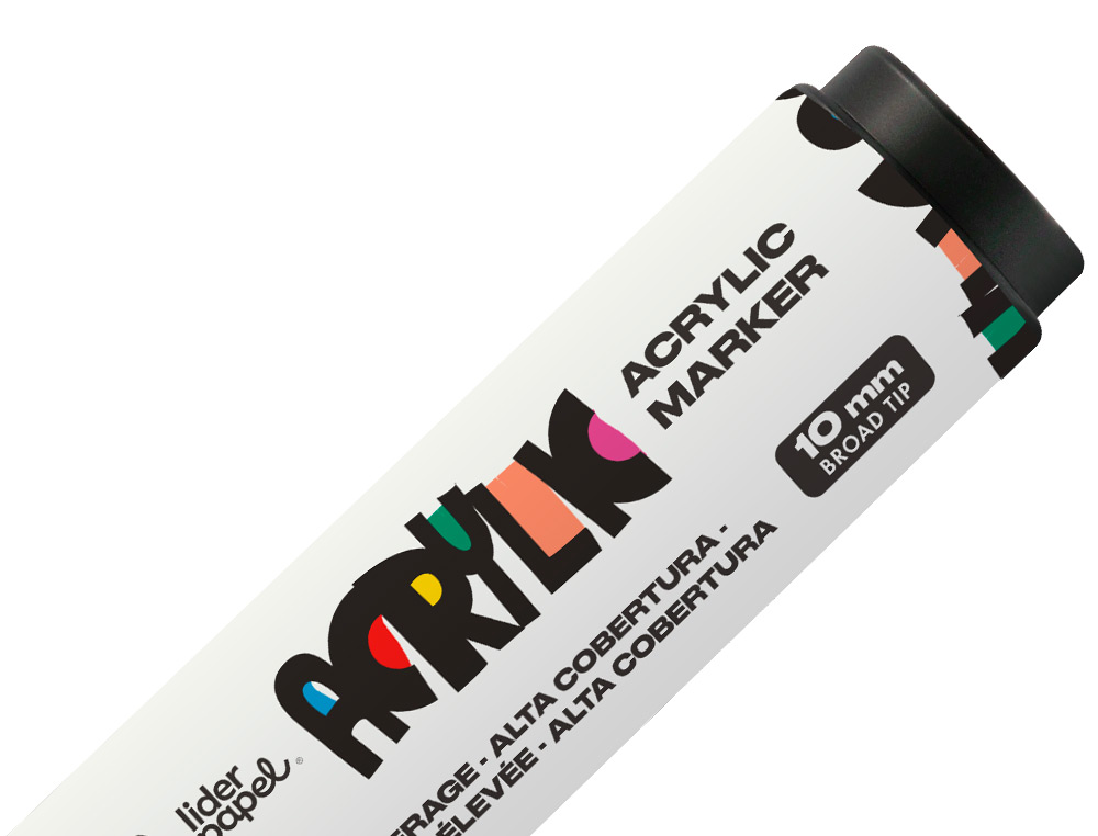 ROTULADOR LIDERPAPEL ACRYLIC BASE AGUA TODO TIPO DE SUPERFICIE PUNTA RECTANGULAR 10 MM BLANCO