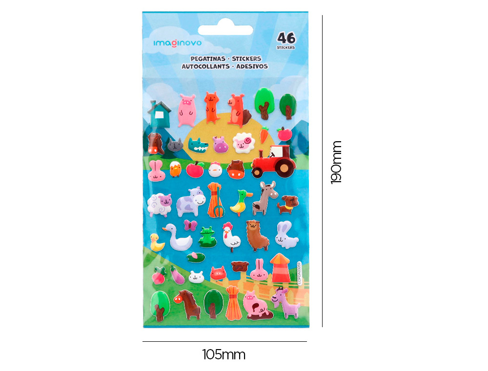 PEGATINAS IMAGINOVO CUTE ANIMALES GRANJA CON RELIEVE 190X105 MM EN BLISTER