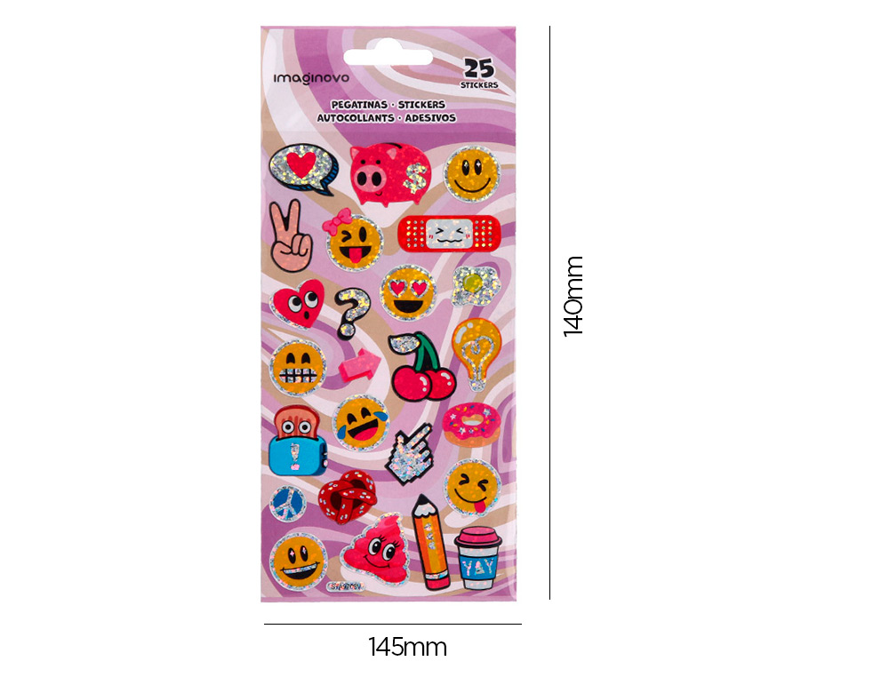 PEGATINAS IMAGINOVO DISEÑOS SURTIDOS SMILEY CON BRILLO 214X100 MM EN BLISTER