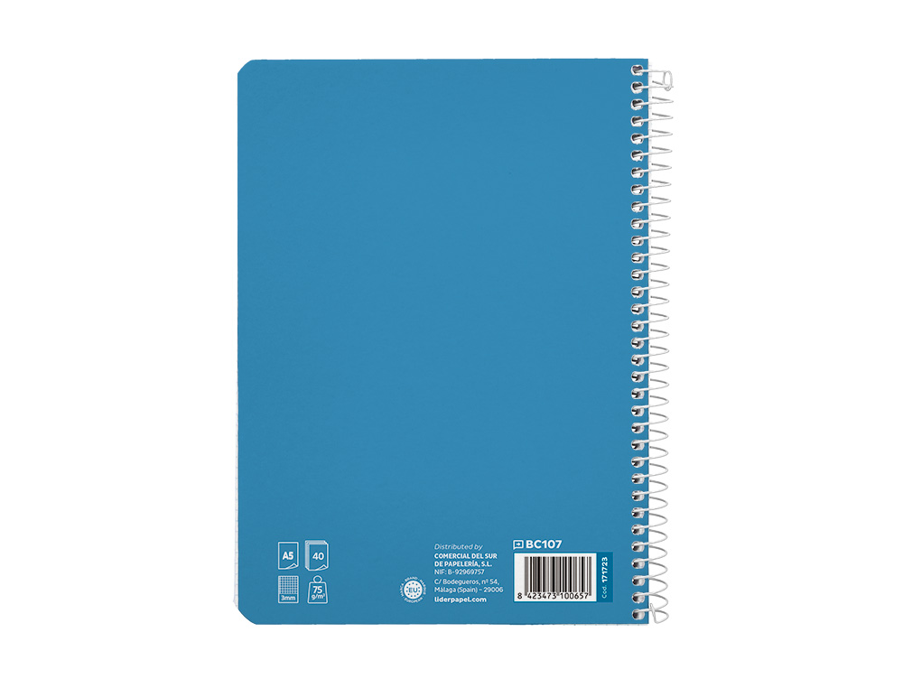 CUADERNO ESPIRAL LIDERPAPEL A5 PAUTAGUIA TAPA BLANDA 40H 75 GR CUADRO PAUTADO 3MM COLOR AZUL