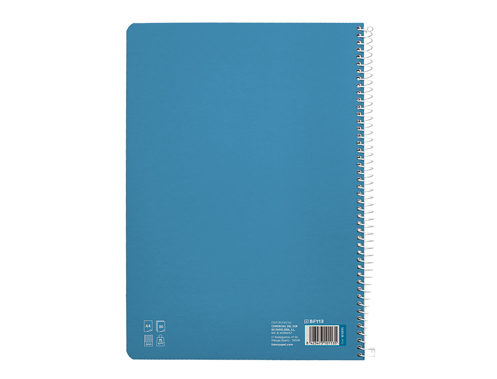 CUADERNO ESPIRAL LIDERPAPEL A4 PAUTAGUIA TAPA BLANDA 80H 75 GR CUADRO PAUTADO 4MM COLOR AZUL