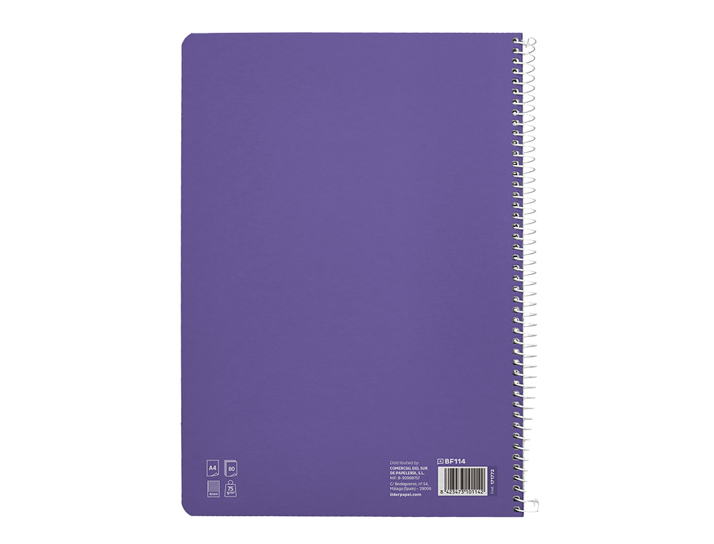 CUADERNO ESPIRAL LIDERPAPEL A4 PAUTAGUIA TAPA BLANDA 80H 75 GR CUADRO PAUTADO 4MM COLOR LILA