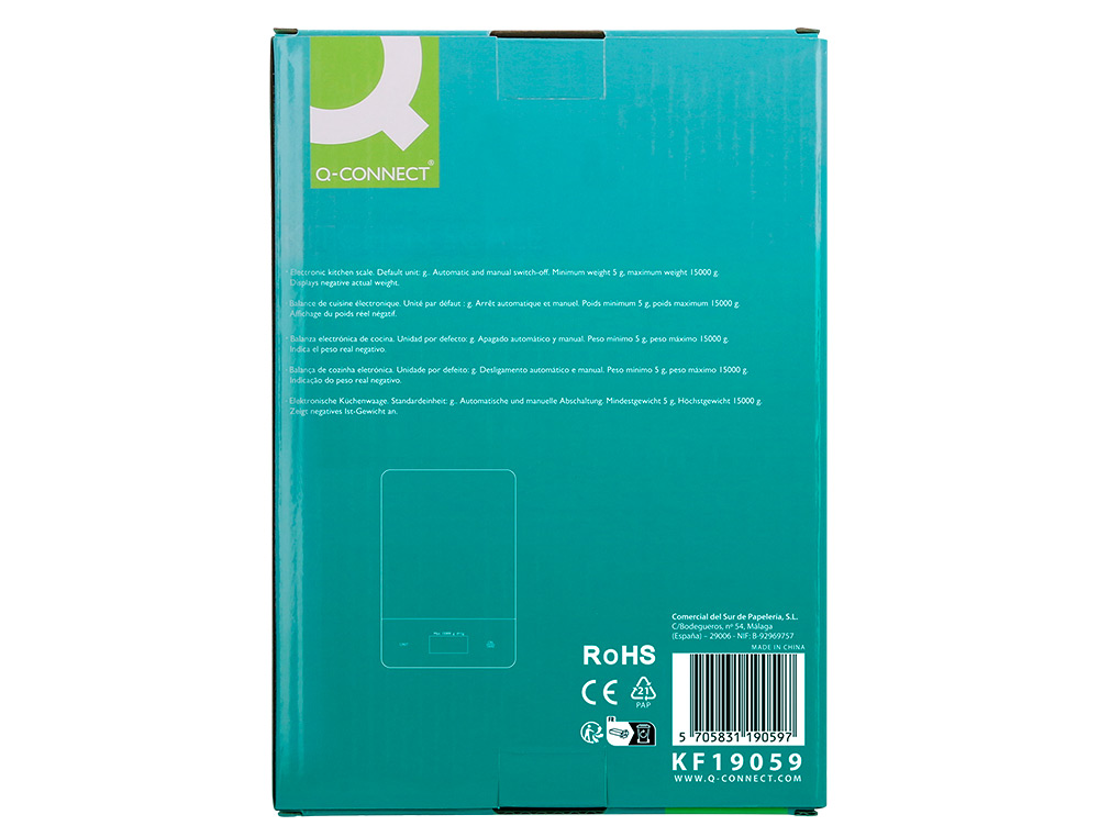 BASCULA PRECISION Q-CONNECT DIGITAL CON PANTALLA LCD PRECISION 1 GR CAPACIDAD DE 5 GR A 15 KG 240X170X17,5MM