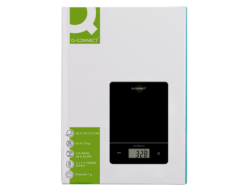 BASCULA PRECISION Q-CONNECT DIGITAL CON PANTALLA LCD PRECISION 1 GR CAPACIDAD DE 5 GR A 15 KG 240X170X17,5MM