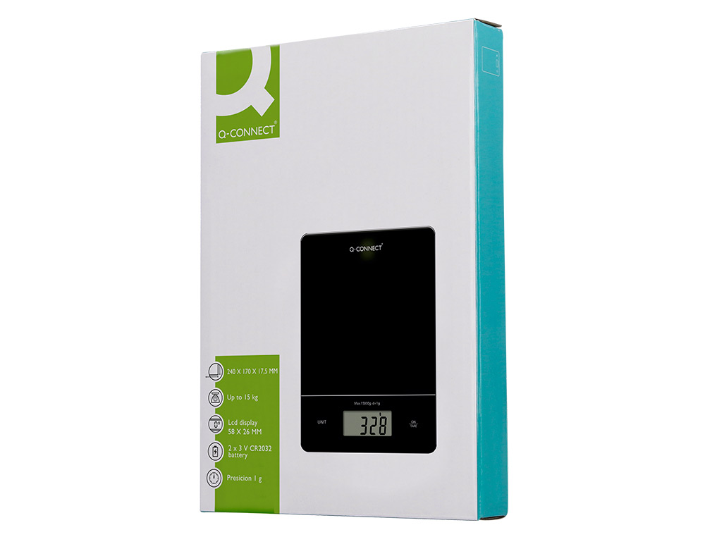 BASCULA PRECISION Q-CONNECT DIGITAL CON PANTALLA LCD PRECISION 1 GR CAPACIDAD DE 5 GR A 15 KG 240X170X17,5MM