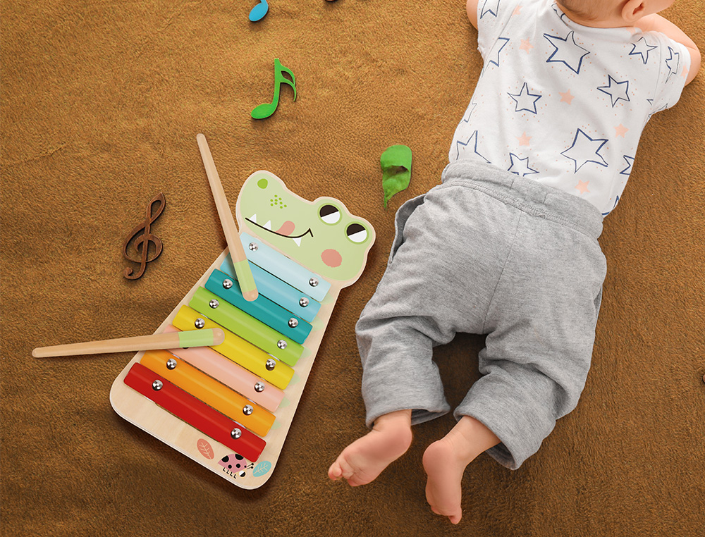 JUEGO INFANTIL IMAGINOVO MADERA XILOFONO INSTRUMENTO MUSICAL COCODRILO +18 MESES 28X14,8X2,5CM