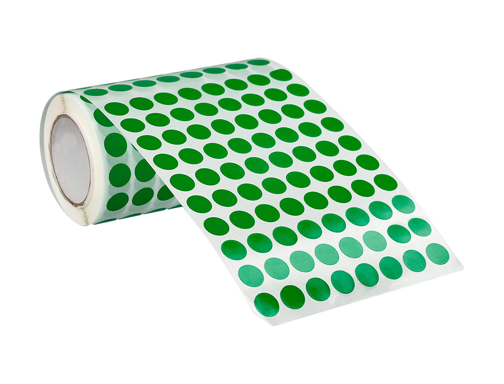 GOMETS LIDERPAPEL AUTOADHESIVO CIRCULOS 10,5 MM VERDE ROLLO DE 6000 UNIDADES EN CAJA DE CARTON